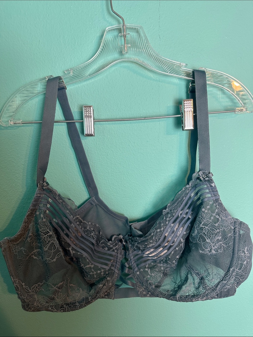 Cacique Matte Blue Lace Underwire Bra 44DDD